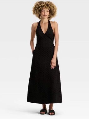 🌺NWT A NEW DAY BLACK EYELET HALTER MAXI SUNDRESS SIZE SMALL🌺